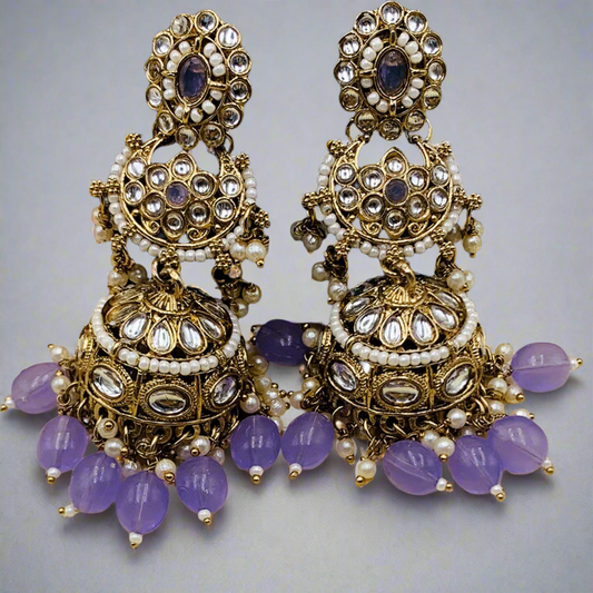 Purple Premium Furshi Kundan Jhumka Earrings