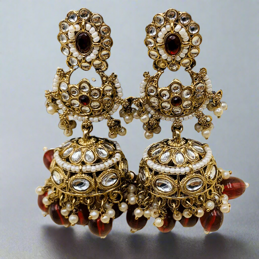 Red Premium Furshi Kundan Jhumka Earrings