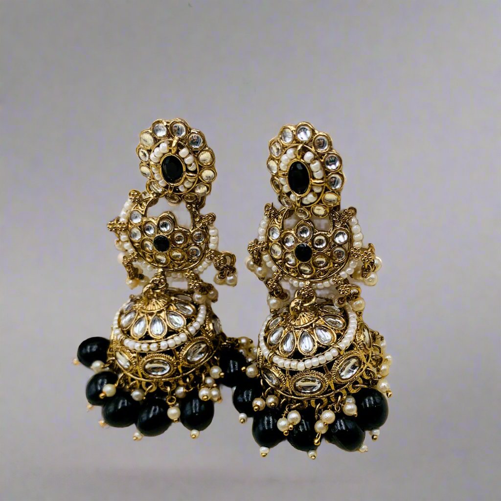 Black Premium Furshi Kundan Jhumka Earrings