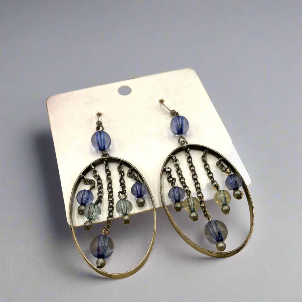 Stones Dropped Bangle Oxidised Earrings