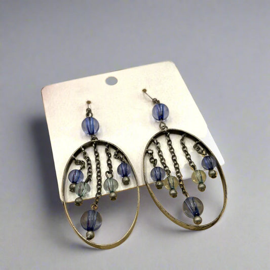 Stones Dropped Bangle Oxidised Earrings