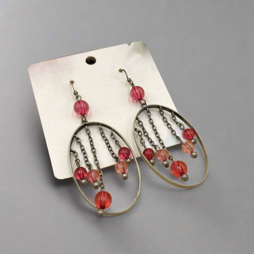 Stones Dropped Bangle Oxidised Earrings