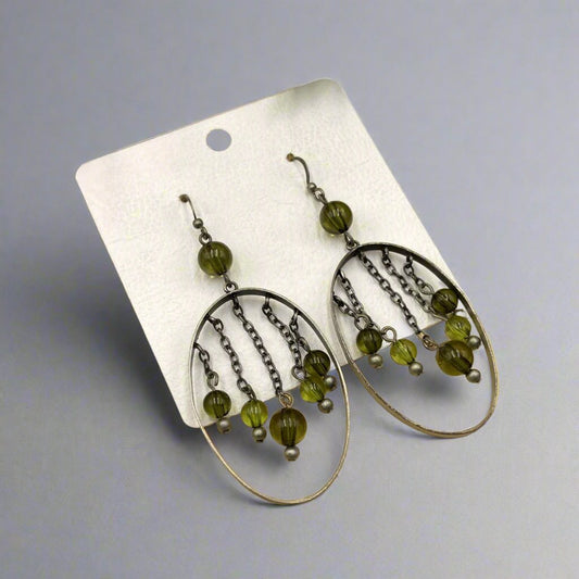 Stones Dropped Bangle Oxidised Earrings