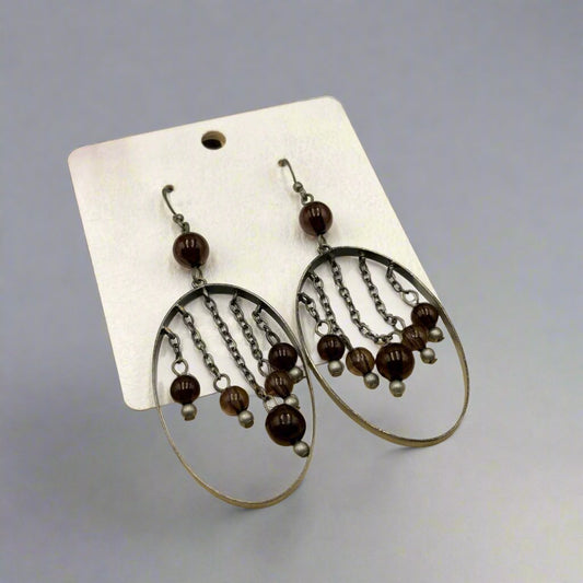 Stones Dropped Bangle Oxidised Earrings