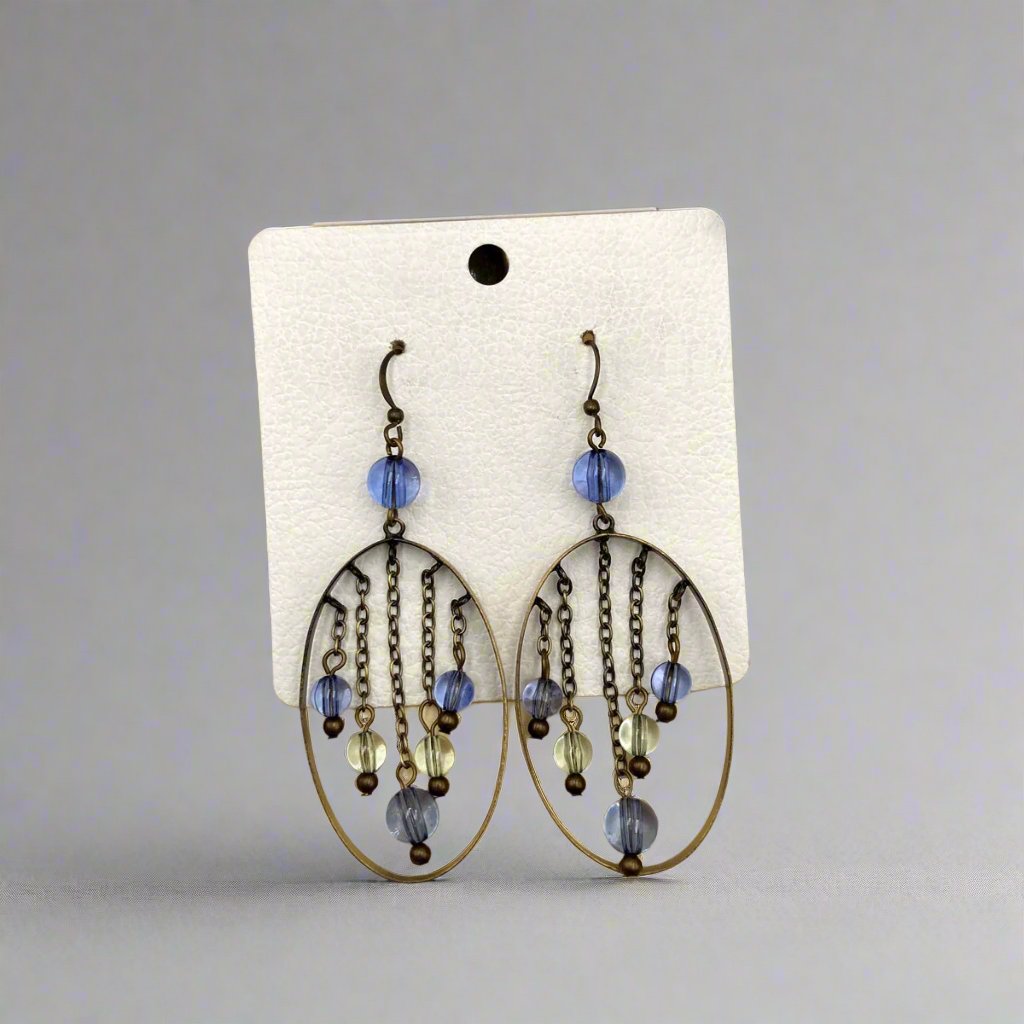 Stones Dropped Bangle Oxidised Earrings