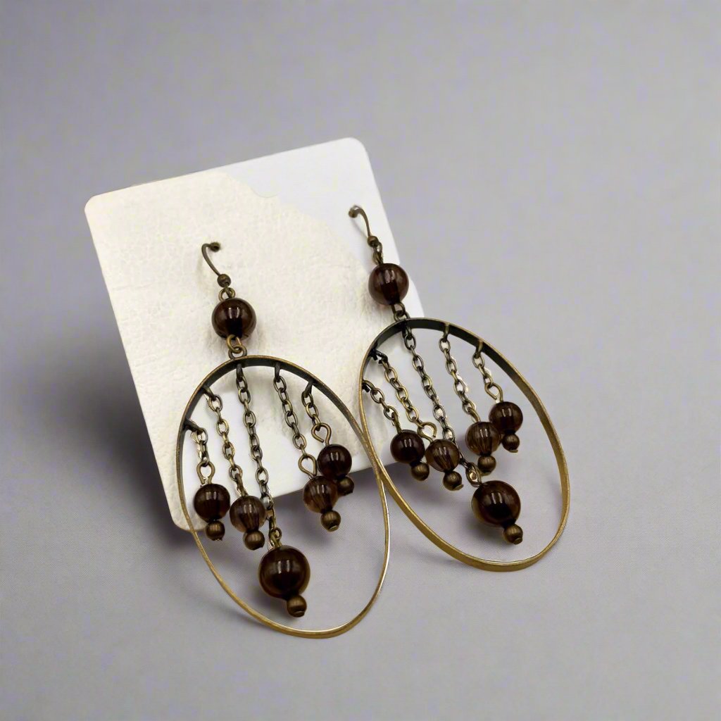 Stones Dropped Bangle Oxidised Earrings