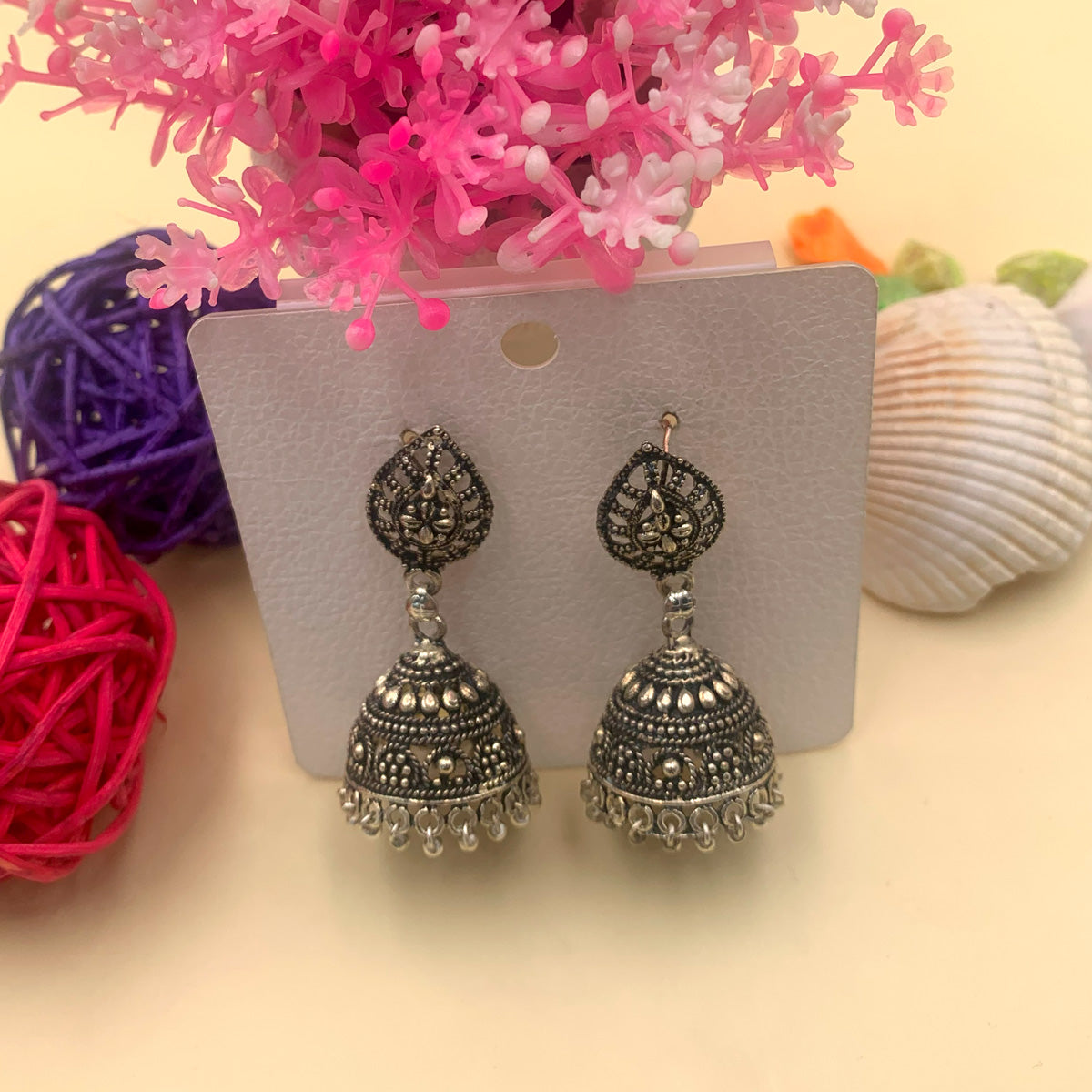 Talya Oxidised Jhumka Earrings