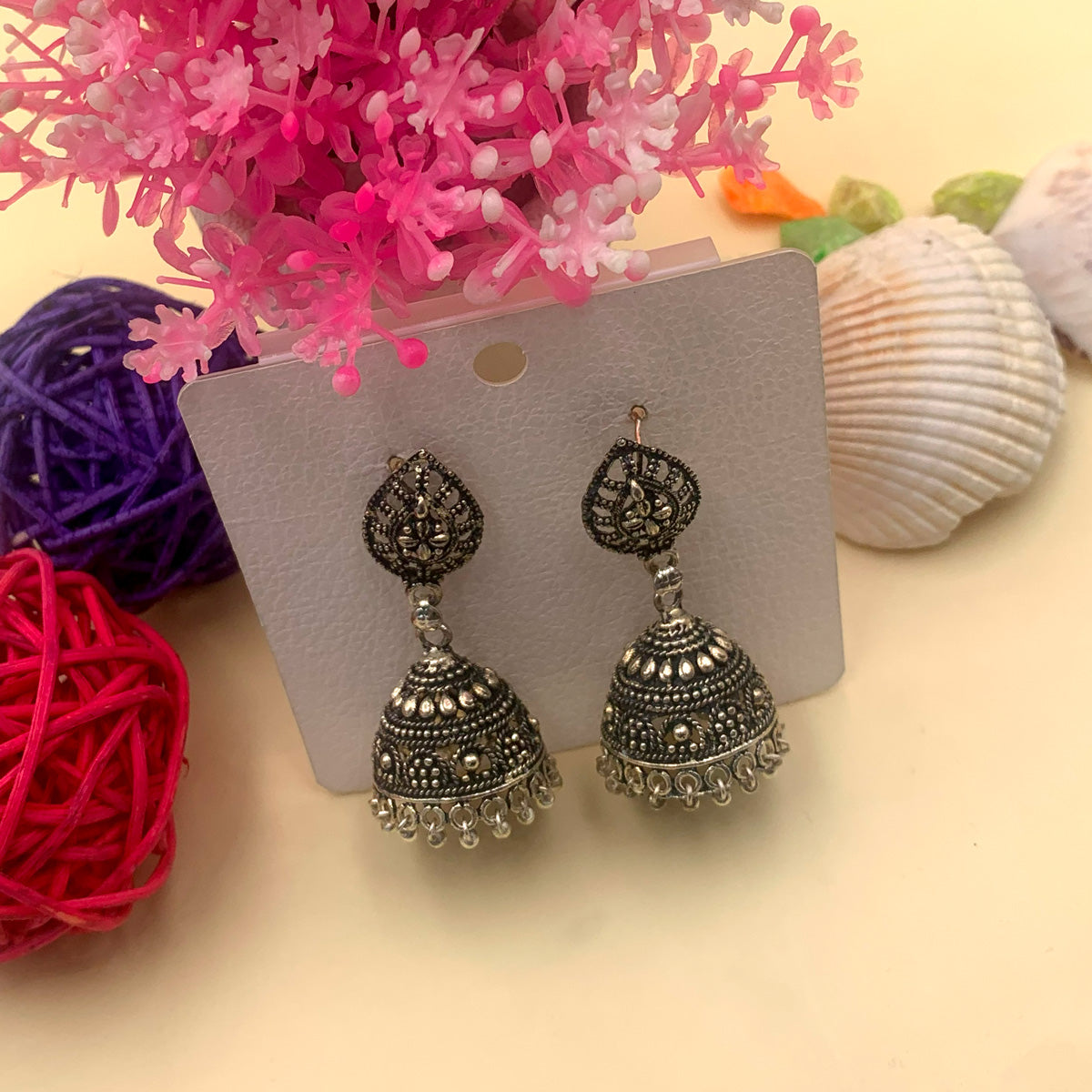 Talya Oxidised Jhumka Earrings