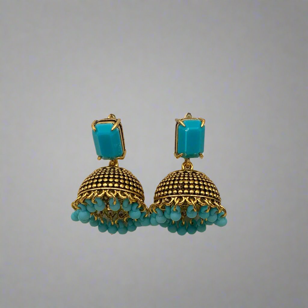 Blue Stone Jhumka Earrings