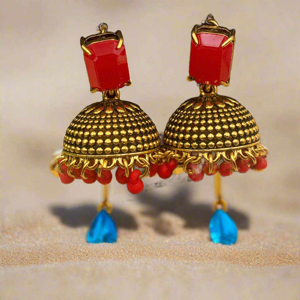 Red Stone Jhumka Earrings