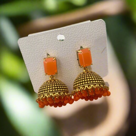 Orange Stone Jhumka Earrings