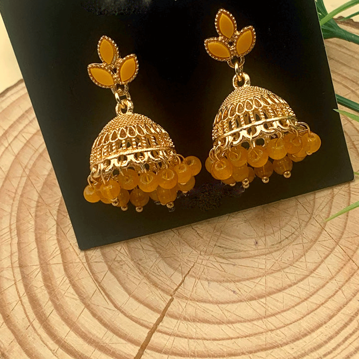 Yellow Floral Zircon Pearl Earrings