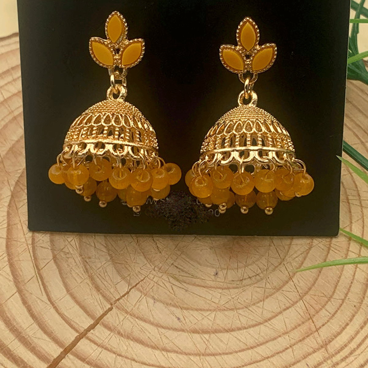 Yellow Floral Zircon Pearl Earrings