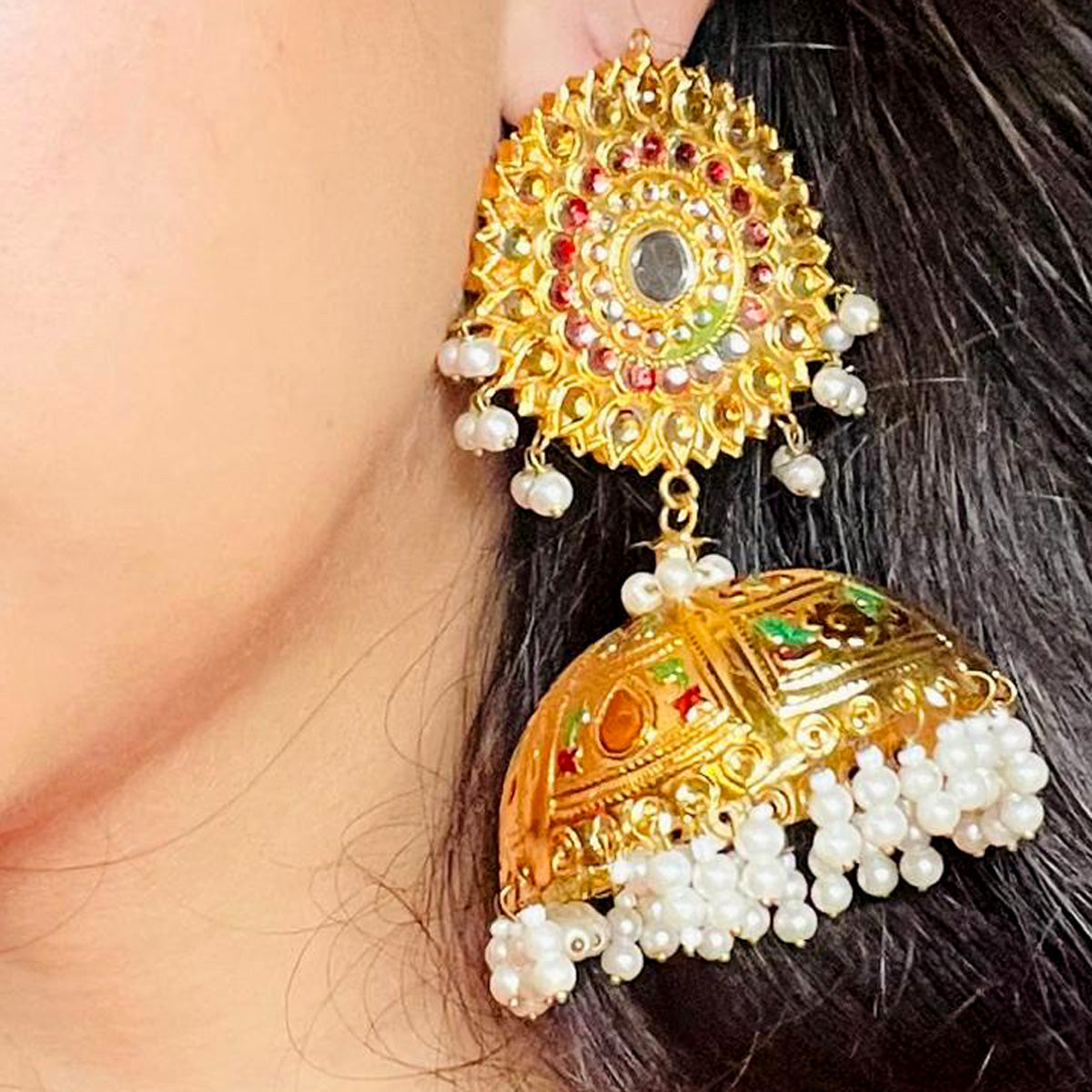 Oversized Indian Golden Jhumka Earrings