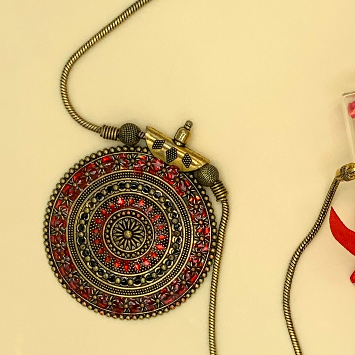 Round Gilet Metal Oxidised Pendant Necklace - Image 2