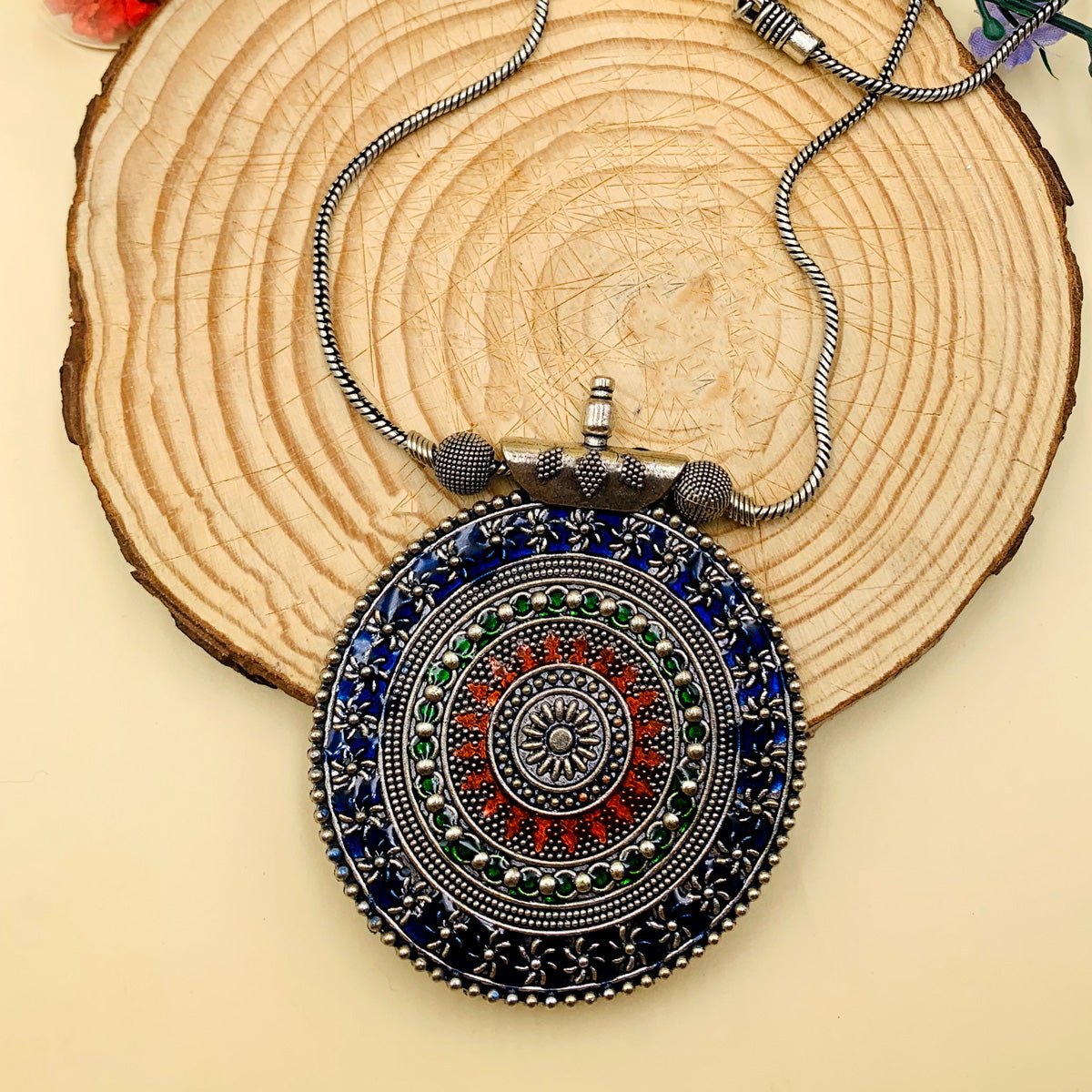 Round Gilet Metal Oxidised Pendant Necklace - Image 2