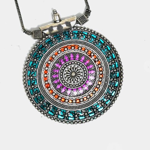 Round Gilet Metal Oxidised Pendant Necklace