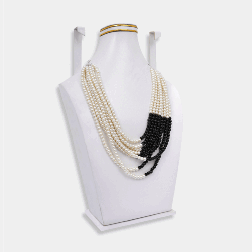 Black And White Multi Strand Beaded Mala