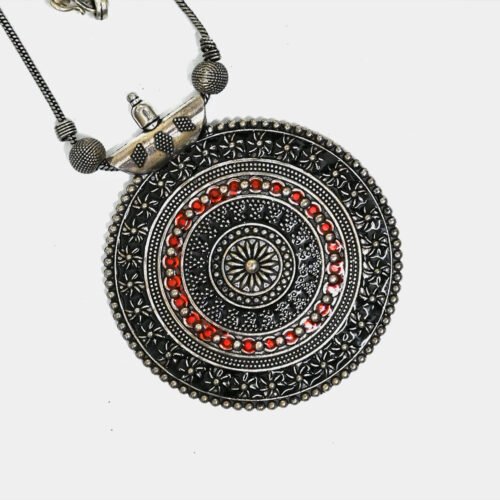 Round Gilet Metal Oxidised Pendant Necklace