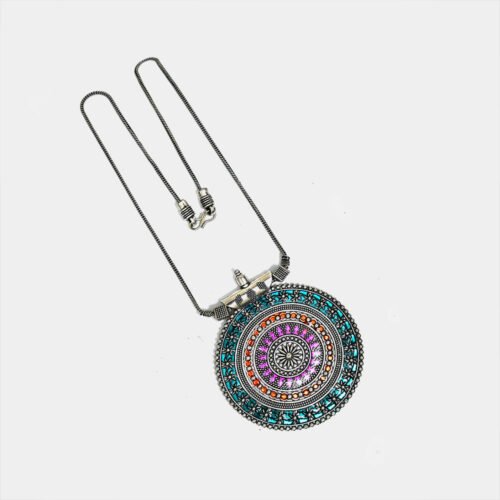 Round Gilet Metal Oxidised Pendant Necklace