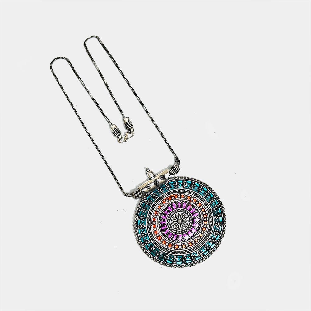 Round Gilet Metal Oxidised Pendant Necklace