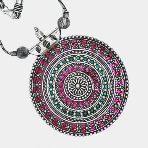 Round Gilet Metal Oxidised Pendant Necklace