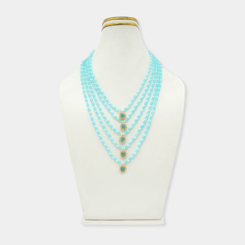 Elegant Sky Blue Pearl Pendant Mala