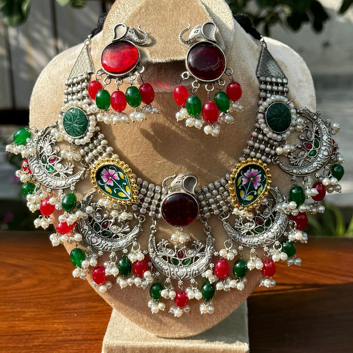 Gemstones Red German Silver Premium Oxidised Necklace - Image 2