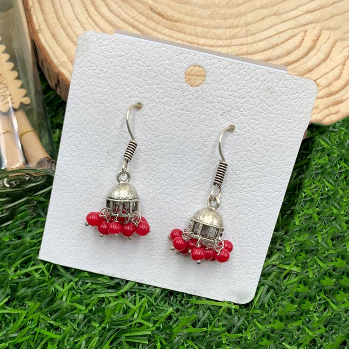 Indian Oxidised Jhumki Earrings - Image 2